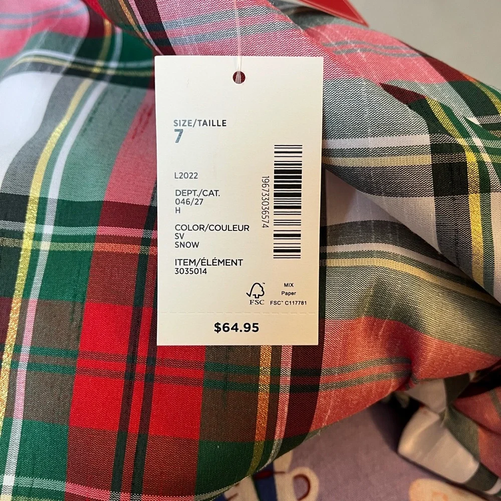 NWT Gymboree Red Green Gold Plaid Christmas Holiday Dress with Bow Girls 7